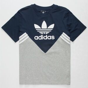 Adidas 3 Stripe Grey Navy & White Shirt Size Kids L